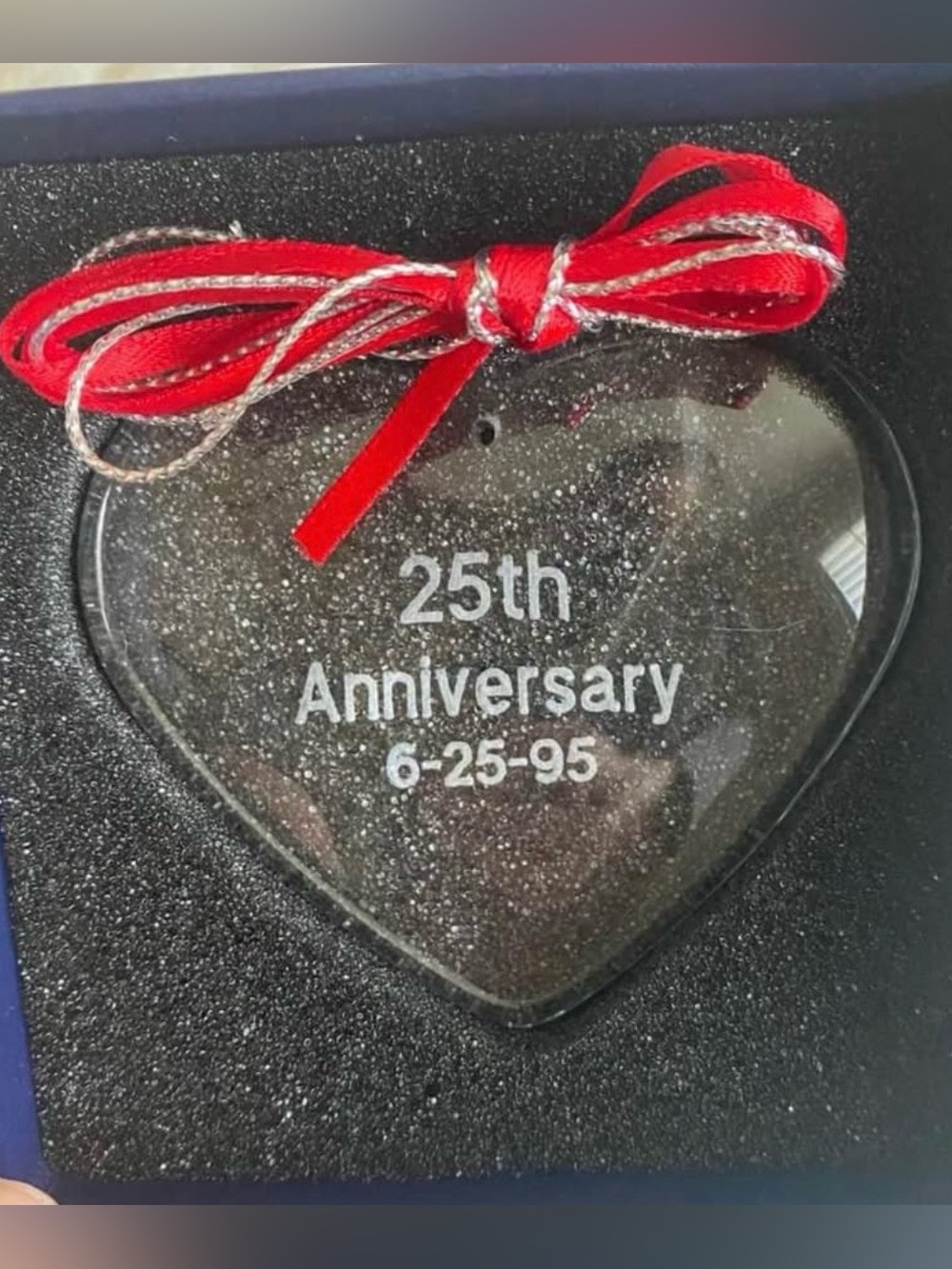 Glass Heart 25th Anniversary Ornament 6/25/95